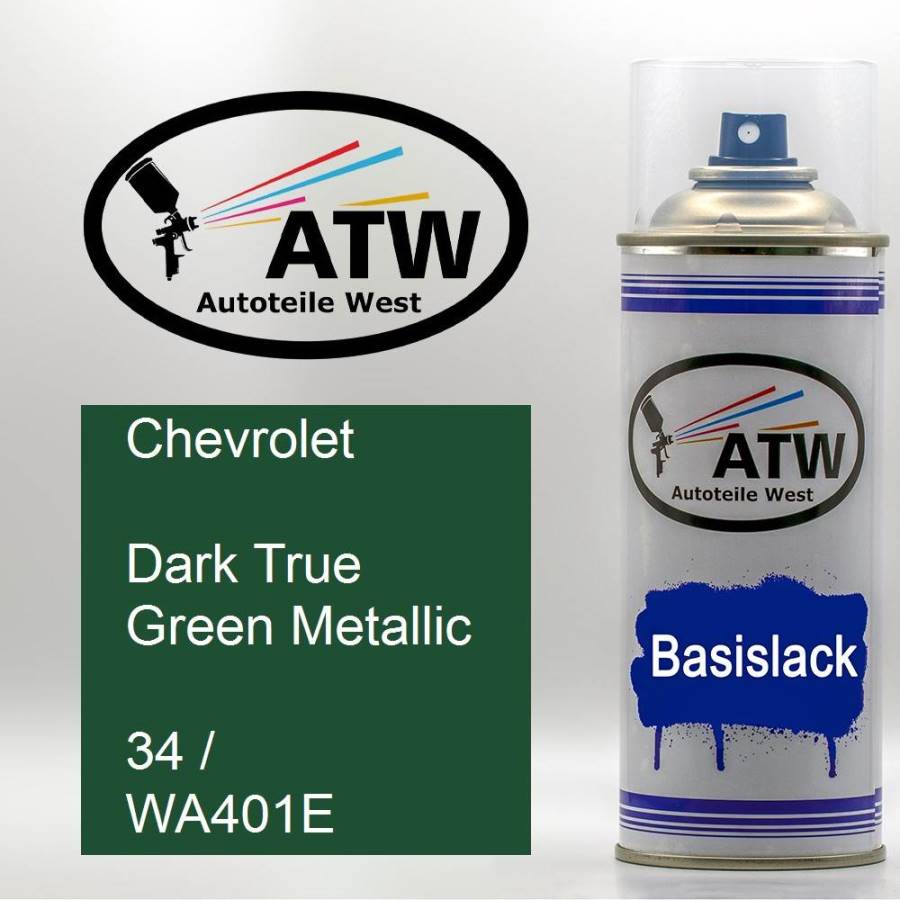 Chevrolet, Dark True Green Metallic, 34 / WA401E: 400ml Sprühdose, von ATW Autoteile West.